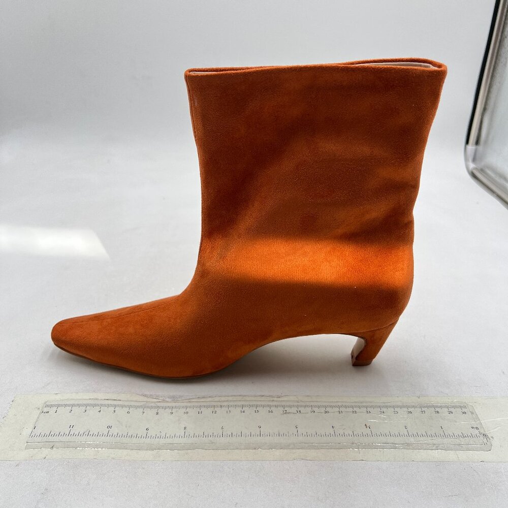 Brown Women Square Toe Comfort Kitten Low Heel Ankle Boots Pull On Booties